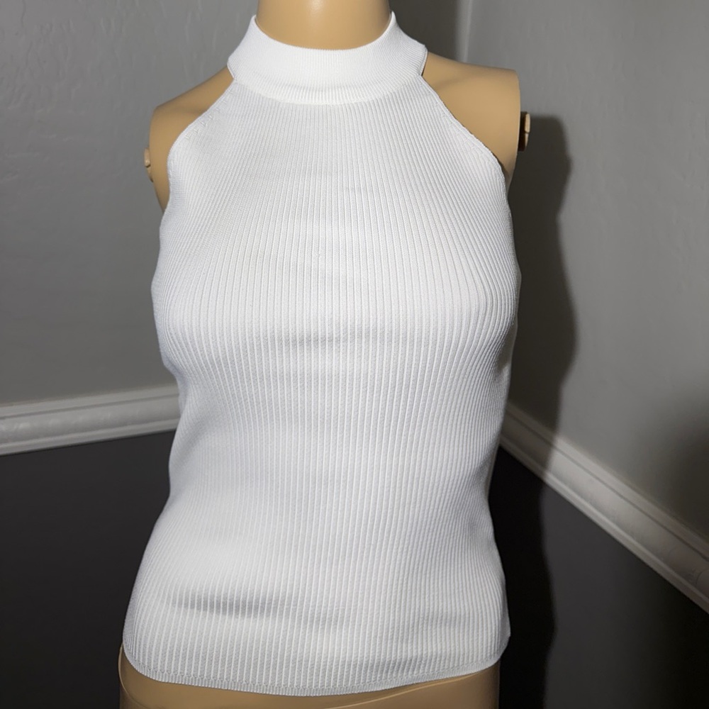 White Ribbed Sleeveless Tank Top
